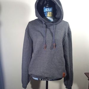 Soft grey quilted look hooded pullover sweater